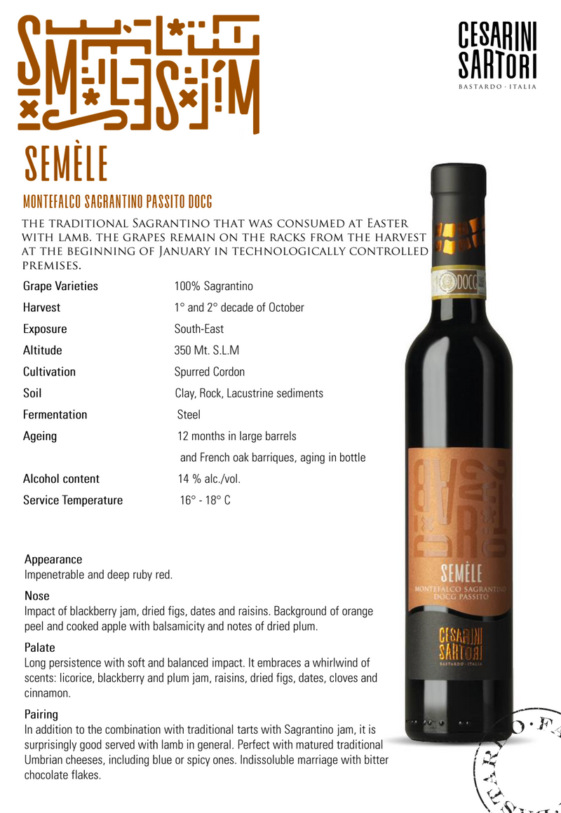 SEMELE Montefalco Sagrantino Passito DOCG 2016 [Cesarini Sartori] 37.5cl