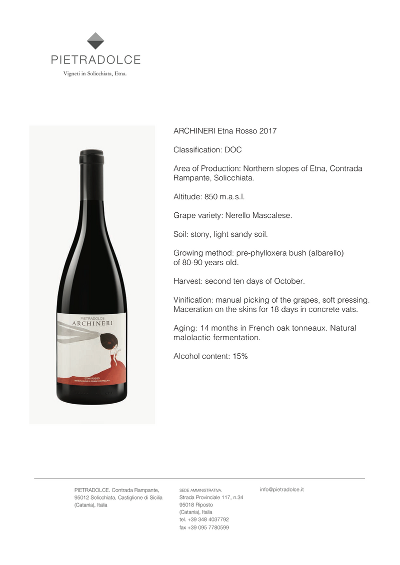 ARCHINERI Etna Rosso 2017 [Pietradolce] 75cl - Once Upon A Vine