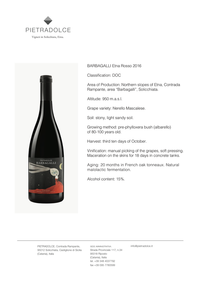 BARBAGALLI Etna Rosso 2016 [Pietradolce] 75cl - Once Upon A Vine