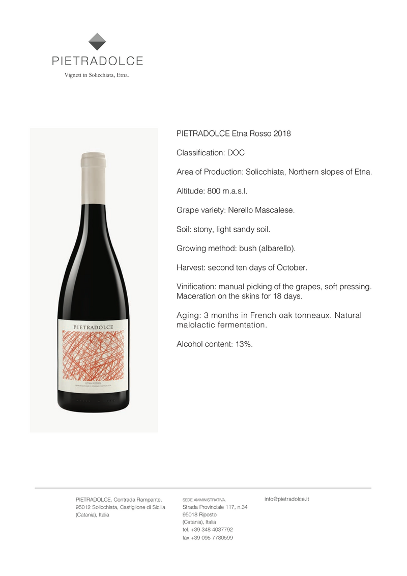 ETNA ROSSO 2018 [Pietradolce] 75cl - Once Upon A Vine