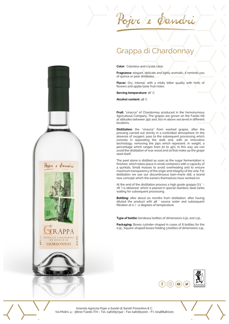 GRAPPA CHARDONNAY [Pojer & Sandri] 50cl UVPS28 - Once Upon A Vine