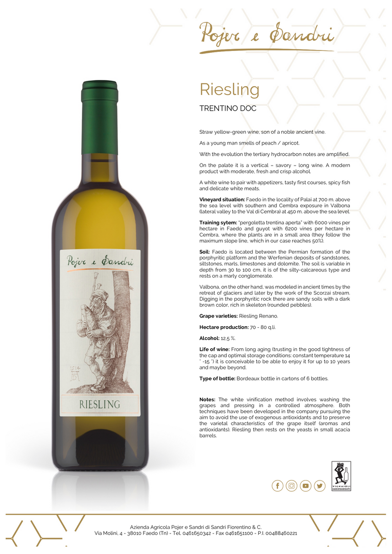 RIESLING 2018 [Pojer & Sandri] 75cl - Once Upon A Vine