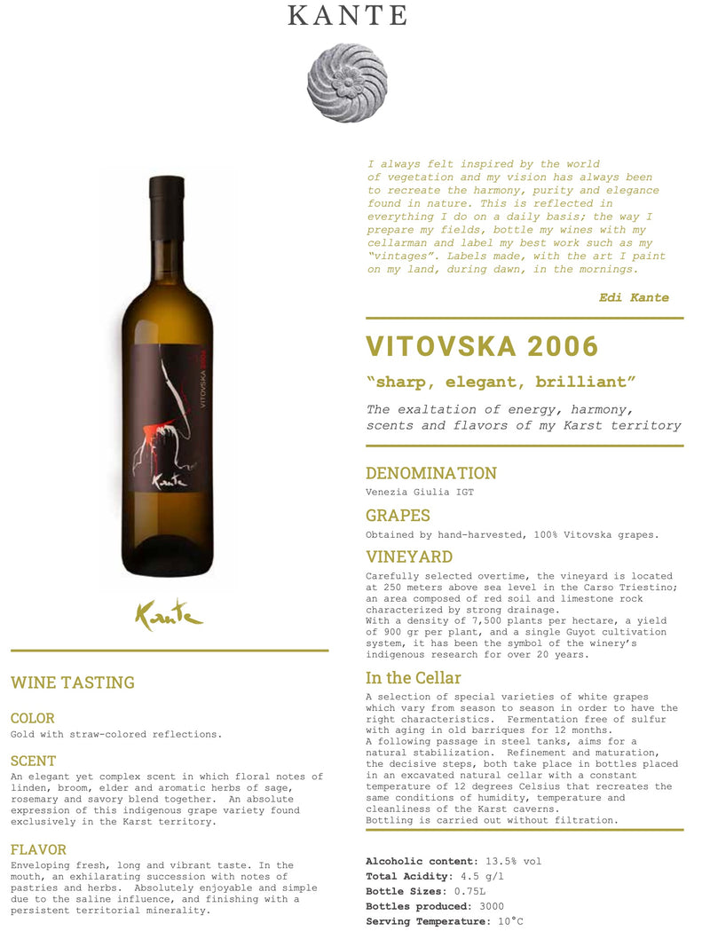 VITOVSKA Selezione 2006 [Edi Kante] 75cl - Once Upon A Vine