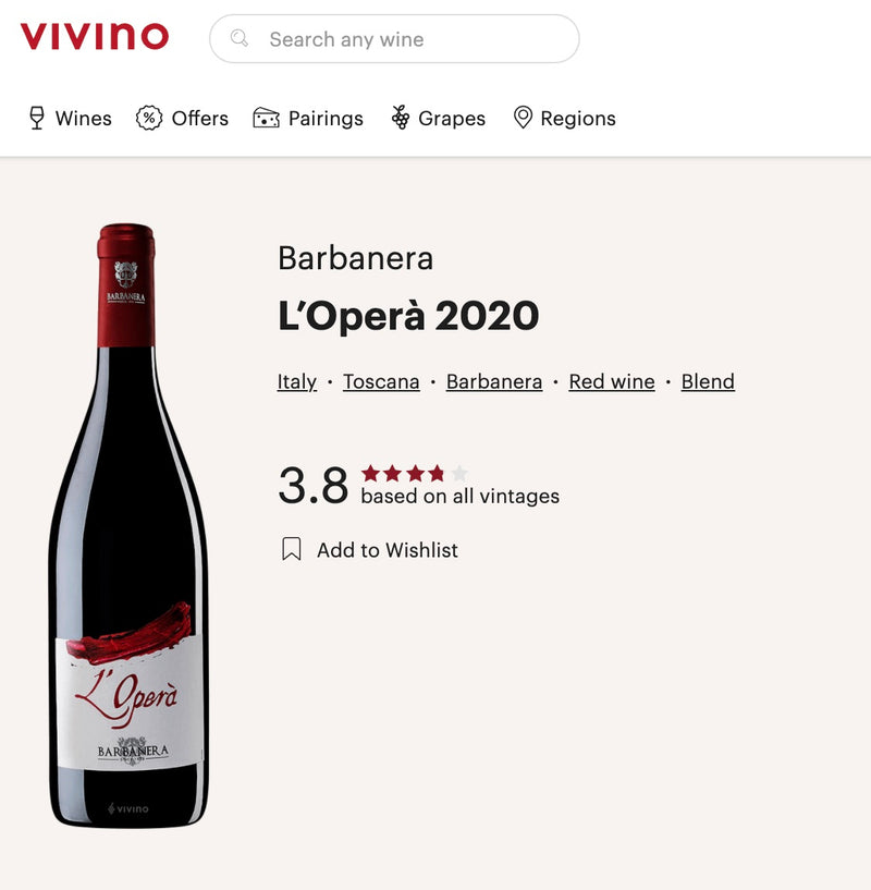 L'OPERA 2020 [Barbanera] 75cl - Once Upon A Vine
